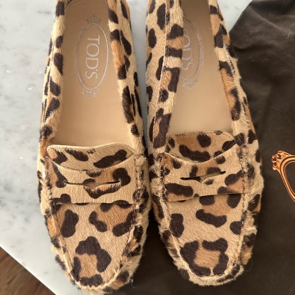 Tod's Shoes - Tod's Leopard Pony Hair Penny Loafers in Brown and Tan